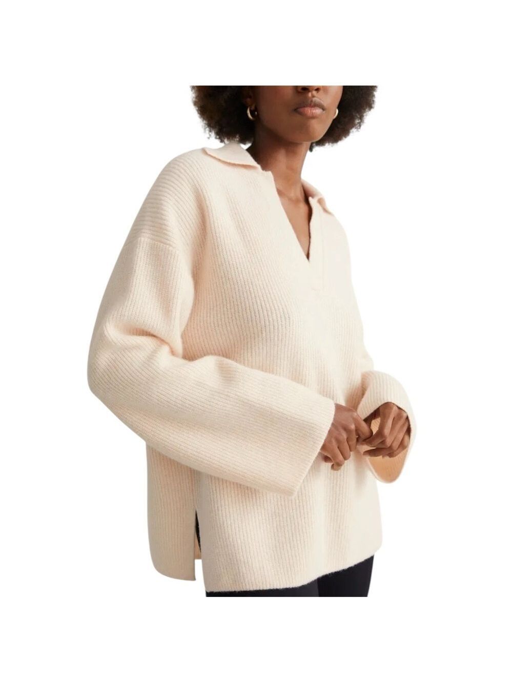 & Other Stories Wool Knit Polo Sweater Size XS Light Beige